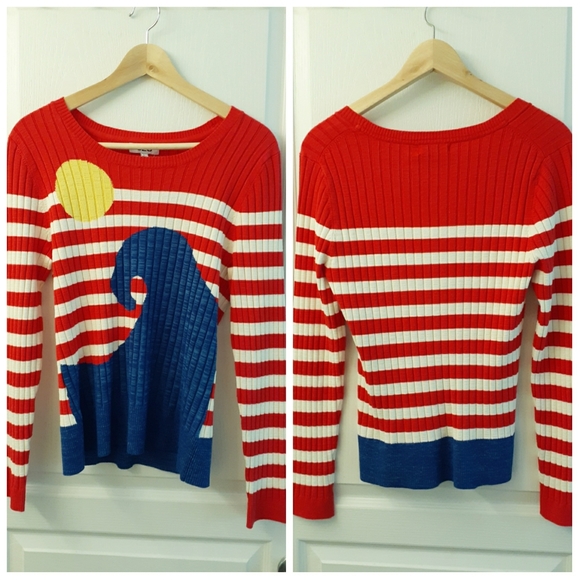💎NWT 525 America Sun & Wave Red Striped Sweater - Picture 9 of 9